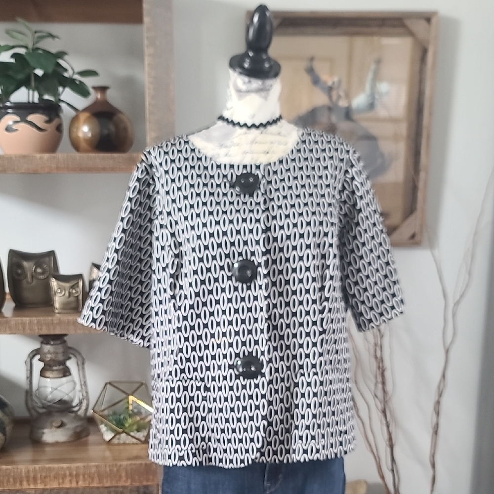 Lane Bryant Black & White Geometric Button-Front Women’s Jacket